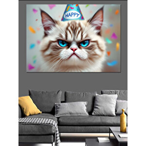 Doğum Günü Tacı Kedisi Dekoratif Kanvas - Mdf Ahşap Tablo 50x70 cm