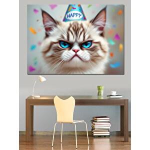 Doğum Günü Tacı Kedisi Dekoratif Kanvas - Mdf Ahşap Tablo
