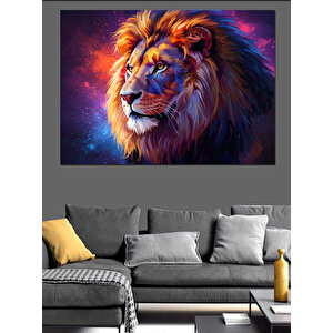 Renkli Yeleli Gururlu Aslan Dekoratif Kanvas - Mdf Ahşap Tablo 70x100 cm
