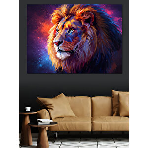 Renkli Yeleli Gururlu Aslan Dekoratif Kanvas - Mdf Ahşap Tablo 70x100 cm