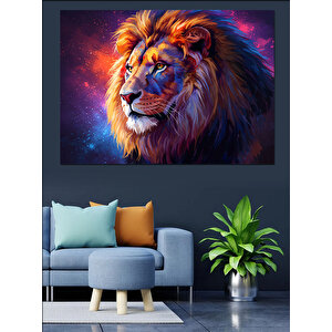 Renkli Yeleli Gururlu Aslan Dekoratif Kanvas - Mdf Ahşap Tablo 70x100 cm