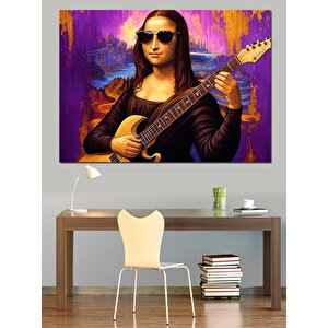Gitar Tutan Monalisa Dekoratif Kanvas - Mdf Ahşap Tablo 50x70 cm