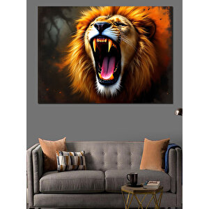Kükreyen Aslan Dekoratif Kanvas - Mdf Ahşap Tablo