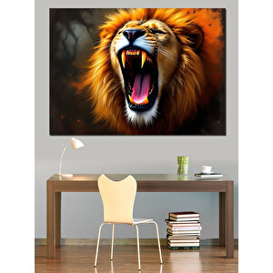 Kükreyen Aslan Dekoratif Kanvas - Mdf Ahşap Tablo
