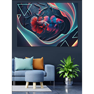 Geometrik Beta Balıkları Dekoratif Kanvas - Mdf Ahşap Tablo 70x100 cm