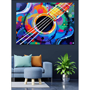 Renkli Gitar Deseni Dekoratif Kanvas - Mdf Ahşap Tablo 100x140 cm