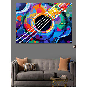 Renkli Gitar Deseni Dekoratif Kanvas - Mdf Ahşap Tablo 100x140 cm