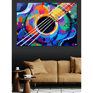 Renkli Gitar Deseni Dekoratif Kanvas - Mdf Ahşap Tablo 25x35 cm