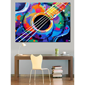 Renkli Gitar Deseni Dekoratif Kanvas - Mdf Ahşap Tablo