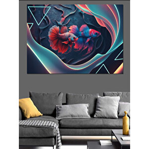 Geometrik Beta Balıkları Dekoratif Kanvas - Mdf Ahşap Tablo