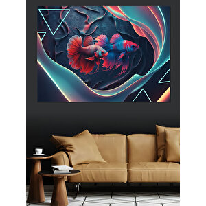 Geometrik Beta Balıkları Dekoratif Kanvas - Mdf Ahşap Tablo