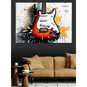 Soyut Renk Sıçramalı Elektro Gitar Dekoratif Kanvas - Mdf Ahşap Tablo 70x100 cm