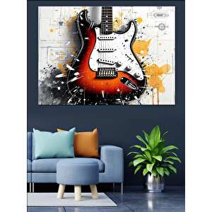 Soyut Renk Sıçramalı Elektro Gitar Dekoratif Kanvas - Mdf Ahşap Tablo 70x100 cm