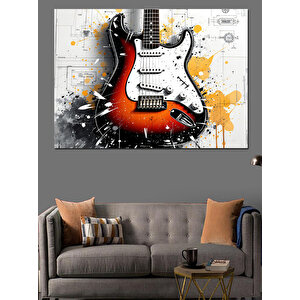 Soyut Renk Sıçramalı Elektro Gitar Dekoratif Kanvas - Mdf Ahşap Tablo 70x100 cm