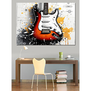 Soyut Renk Sıçramalı Elektro Gitar Dekoratif Kanvas - Mdf Ahşap Tablo