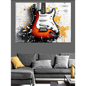 Soyut Renk Sıçramalı Elektro Gitar Dekoratif Kanvas - Mdf Ahşap Tablo