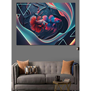 Geometrik Beta Balıkları Dekoratif Kanvas - Mdf Ahşap Tablo 100x140 cm