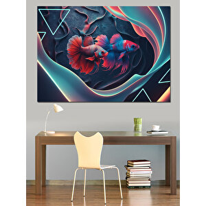 Geometrik Beta Balıkları Dekoratif Kanvas - Mdf Ahşap Tablo 100x140 cm