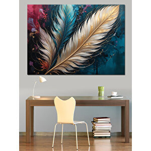 Parlak Detaylı Kuş Tüyü Dekoratif Kanvas - Mdf Ahşap Tablo 100x140 cm