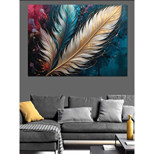 Parlak Detaylı Kuş Tüyü Dekoratif Kanvas - Mdf Ahşap Tablo 100x140 cm