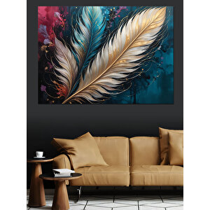 Parlak Detaylı Kuş Tüyü Dekoratif Kanvas - Mdf Ahşap Tablo 100x140 cm