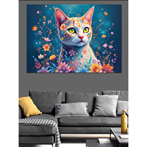 Parlak Tüylü Pırıltılı Kedi Dekoratif Kanvas - Mdf Ahşap Tablo 35x50 cm