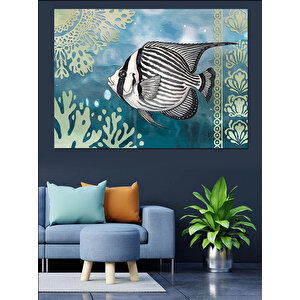 Deniz Altında Siyah Beyaz Balık Dekoratif Kanvas - Mdf Ahşap Tablo 50x70 cm