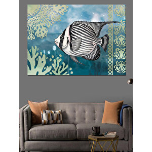 Deniz Altında Siyah Beyaz Balık Dekoratif Kanvas - Mdf Ahşap Tablo 50x70 cm