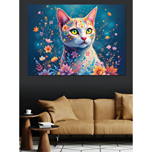 Parlak Tüylü Pırıltılı Kedi Dekoratif Kanvas - Mdf Ahşap Tablo 100x140 cm