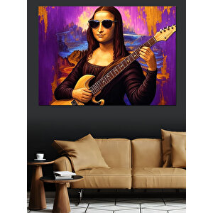 Gitar Tutan Monalisa Dekoratif Kanvas - Mdf Ahşap Tablo