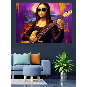 Gitar Tutan Monalisa Dekoratif Kanvas - Mdf Ahşap Tablo