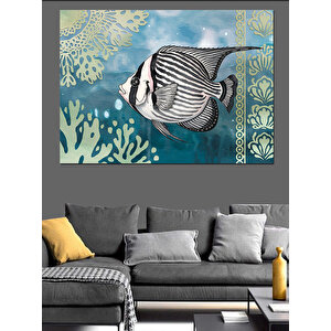 Deniz Altında Siyah Beyaz Balık Dekoratif Kanvas - Mdf Ahşap Tablo