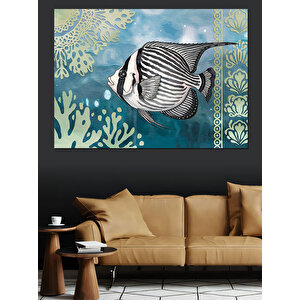 Deniz Altında Siyah Beyaz Balık Dekoratif Kanvas - Mdf Ahşap Tablo