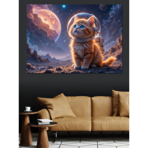 Uzayda Yavru Kedi Dekoratif Kanvas - Mdf Ahşap Tablo 35x50 cm