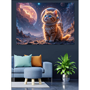 Uzayda Yavru Kedi Dekoratif Kanvas - Mdf Ahşap Tablo