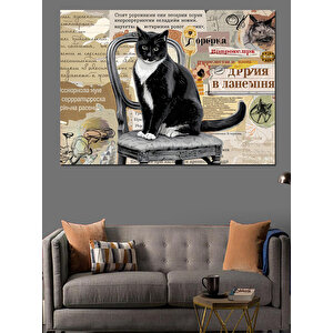 Sandalyede Oturan Kedi Dekoratif Kanvas - Mdf Ahşap Tablo 25x35 cm