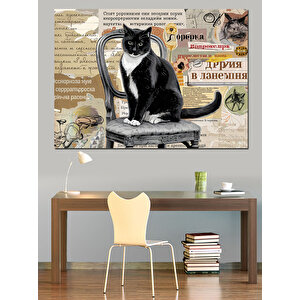 Sandalyede Oturan Kedi Dekoratif Kanvas - Mdf Ahşap Tablo