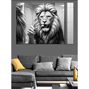 Siyah Beyaz Aslan Çizimi Dekoratif Kanvas - Mdf Ahşap Tablo 70x100 cm