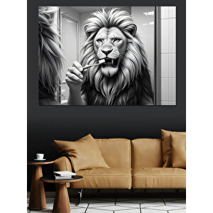 Siyah Beyaz Aslan Çizimi Dekoratif Kanvas - Mdf Ahşap Tablo 70x100 cm