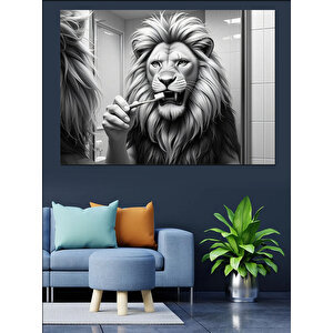 Siyah Beyaz Aslan Çizimi Dekoratif Kanvas - Mdf Ahşap Tablo 70x100 cm