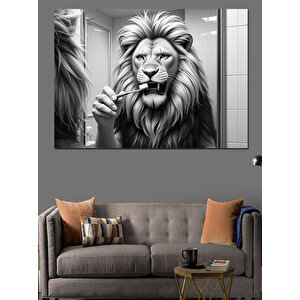 Siyah Beyaz Aslan Çizimi Dekoratif Kanvas - Mdf Ahşap Tablo