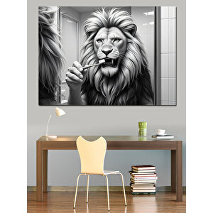 Siyah Beyaz Aslan Çizimi Dekoratif Kanvas - Mdf Ahşap Tablo