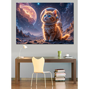 Uzayda Yavru Kedi Dekoratif Kanvas - Mdf Ahşap Tablo 50x70 cm