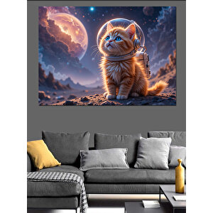 Uzayda Yavru Kedi Dekoratif Kanvas - Mdf Ahşap Tablo 50x70 cm