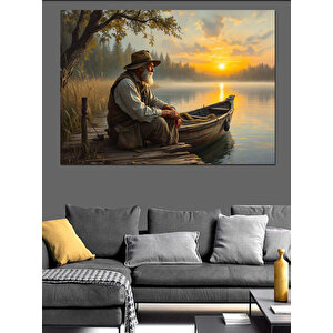 Gölde Balıkçı Adam Dekoratif Kanvas - Mdf Ahşap Tablo 35x50 cm