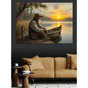 Gölde Balıkçı Adam Dekoratif Kanvas - Mdf Ahşap Tablo