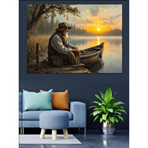 Gölde Balıkçı Adam Dekoratif Kanvas - Mdf Ahşap Tablo