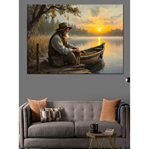 Gölde Balıkçı Adam Dekoratif Kanvas - Mdf Ahşap Tablo 70x100 cm
