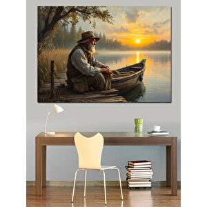 Gölde Balıkçı Adam Dekoratif Kanvas - Mdf Ahşap Tablo 70x100 cm