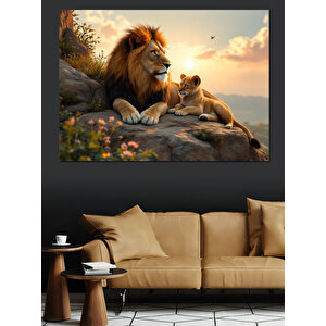 Aslan Ve Yavrusu Gölgede Dekoratif Kanvas - Mdf Ahşap Tablo